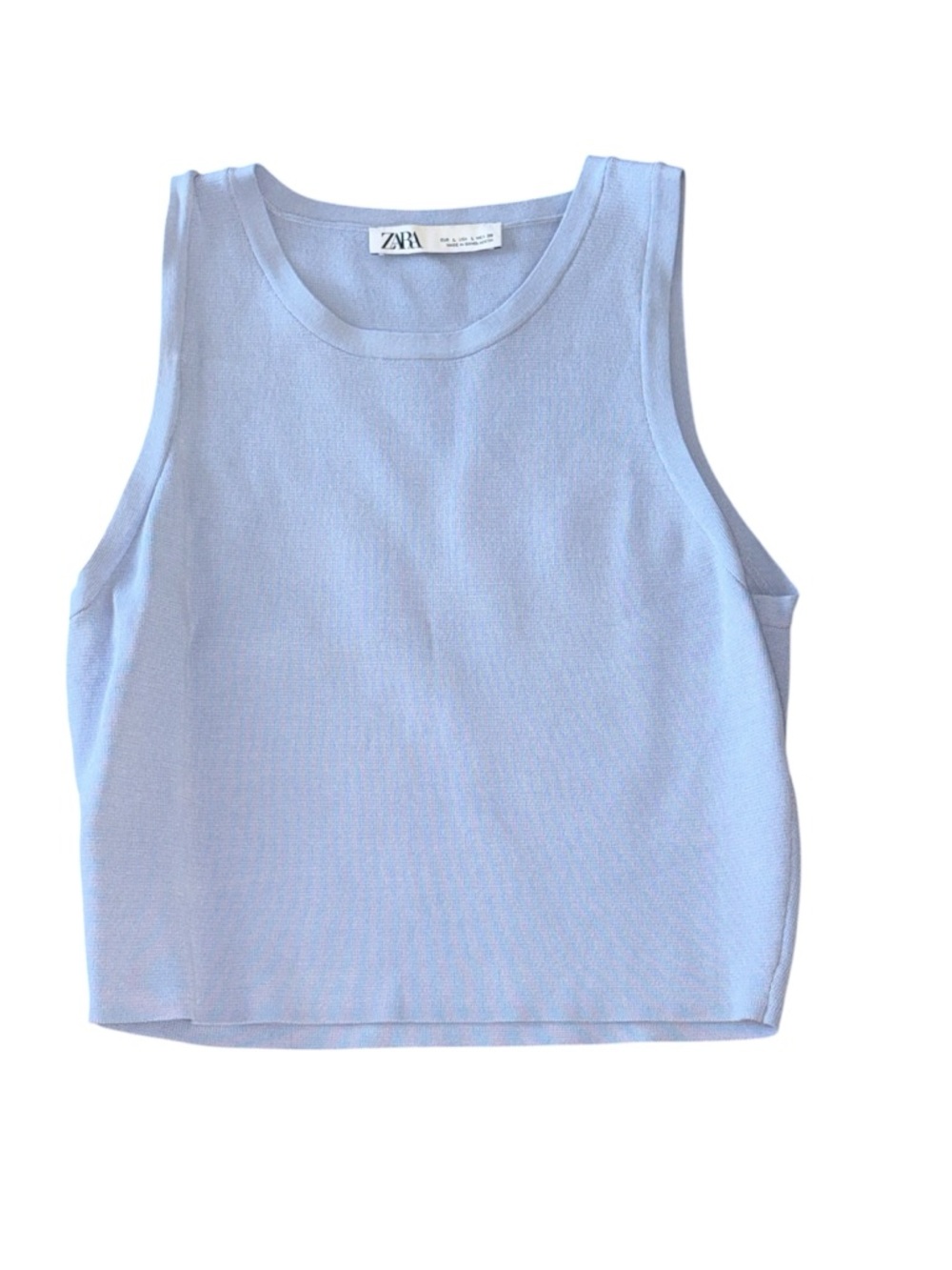 ZARA Pale Women’s Festival Y2K Blue Ribbed Cropped Tank Top Size Large